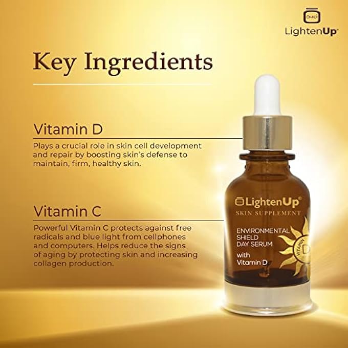 OMIC LIGHTEN-UP LIGHTENUP VITAMIN D SERUM FOR FACE - 1 FL OZ / 30 ML - NATURAL AND ORGANIC ANTI AGING VITAMIN C FACIAL SERUM - PERFECT SPOT CORRECTOR FOR FACE - HYDRATING & BRIGHTENING SKIN REJUVENATING SERUM - Image 2